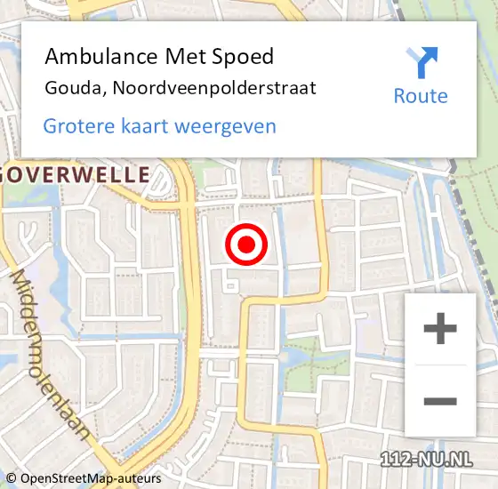 Locatie op kaart van de 112 melding: Ambulance Met Spoed Naar Gouda, Noordveenpolderstraat op 1 maart 2025 07:44