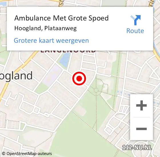 Locatie op kaart van de 112 melding: Ambulance Met Grote Spoed Naar Hoogland, Plataanweg op 8 november 2014 10:02