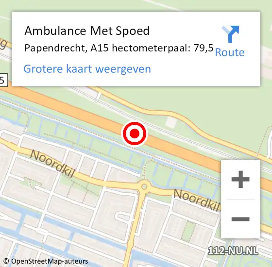 Locatie op kaart van de 112 melding: Ambulance Met Spoed Naar Papendrecht, A15 hectometerpaal: 79,5 op 1 maart 2025 11:04