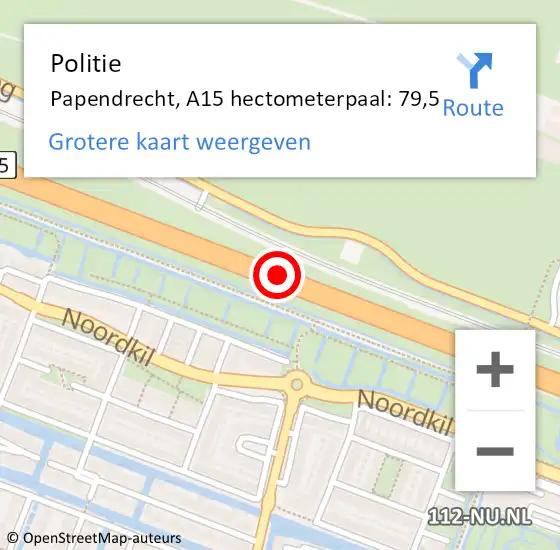Locatie op kaart van de 112 melding: Politie Papendrecht, A15 hectometerpaal: 79,5 op 1 maart 2025 11:06