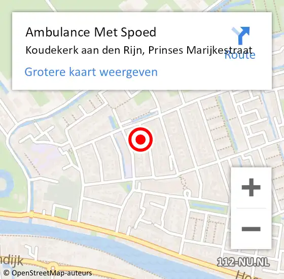 Locatie op kaart van de 112 melding: Ambulance Met Spoed Naar Koudekerk aan den Rijn, Prinses Marijkestraat op 8 november 2014 10:11