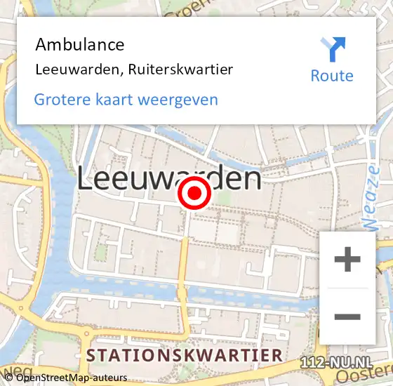 Locatie op kaart van de 112 melding: Ambulance Leeuwarden, Ruiterskwartier op 1 maart 2025 21:28