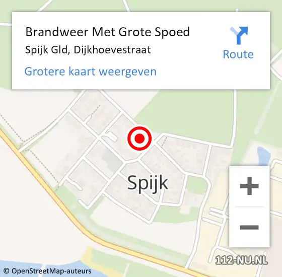 Locatie op kaart van de 112 melding: Brandweer Met Grote Spoed Naar Spijk Gld, Dijkhoevestraat op 2 maart 2025 09:10