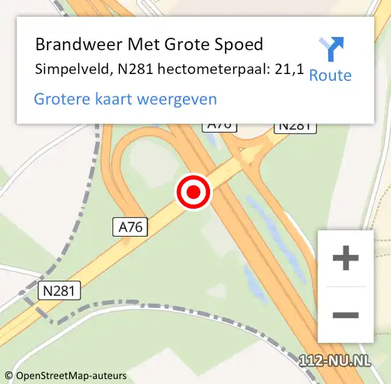 Locatie op kaart van de 112 melding: Brandweer Met Grote Spoed Naar Simpelveld, N281 hectometerpaal: 21,1 op 2 maart 2025 13:27