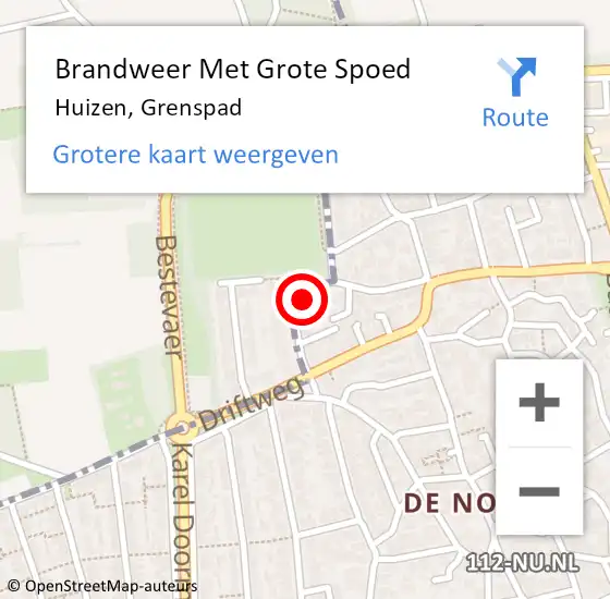 Locatie op kaart van de 112 melding: Brandweer Met Grote Spoed Naar Huizen, Grenspad op 2 maart 2025 15:47