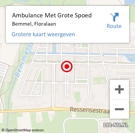 Locatie op kaart van de 112 melding: Ambulance Met Grote Spoed Naar Bemmel, Floralaan op 20 oktober 2013 11:27