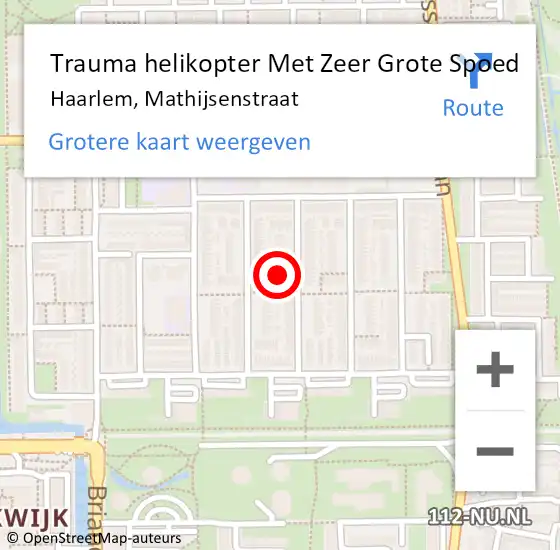 Locatie op kaart van de 112 melding: Trauma helikopter Met Zeer Grote Spoed Naar Haarlem, Mathijsenstraat op 3 maart 2025 22:21