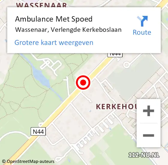 Locatie op kaart van de 112 melding: Ambulance Met Spoed Naar Wassenaar, Verlengde Kerkeboslaan op 8 november 2014 15:15