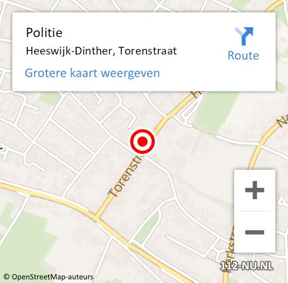 Locatie op kaart van de 112 melding: Politie Heeswijk-Dinther, Torenstraat op 8 november 2014 15:26