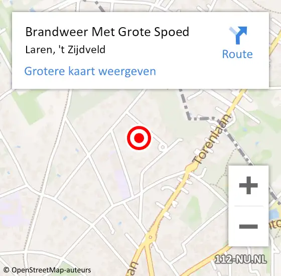 Locatie op kaart van de 112 melding: Brandweer Met Grote Spoed Naar Laren, 't Zijdveld op 4 maart 2025 09:12