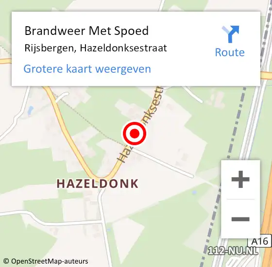 Locatie op kaart van de 112 melding: Brandweer Met Spoed Naar Rijsbergen, Hazeldonksestraat op 8 november 2014 16:07