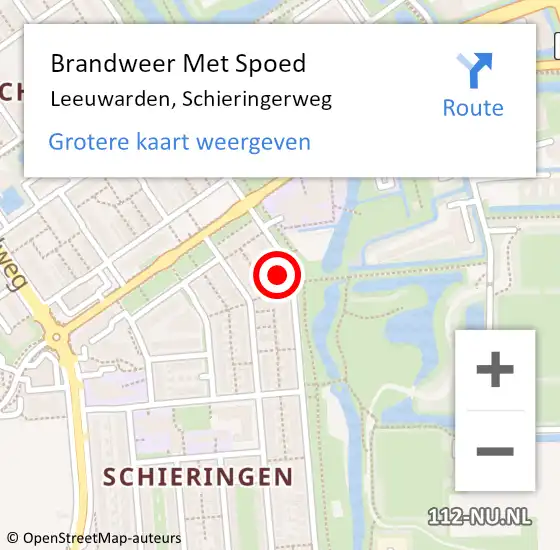Locatie op kaart van de 112 melding: Brandweer Met Spoed Naar Leeuwarden, Schieringerweg op 4 maart 2025 16:02