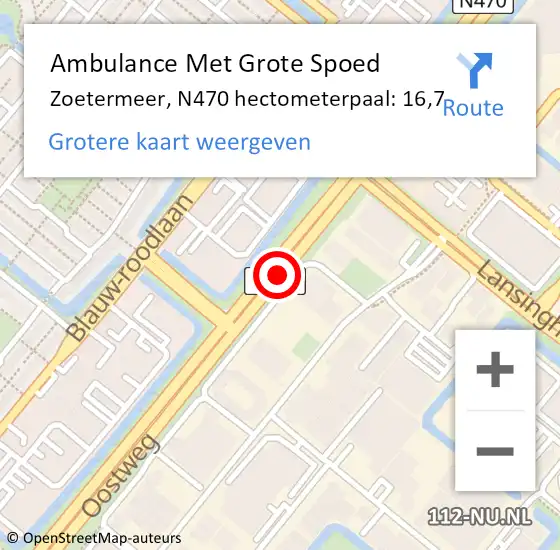 Locatie op kaart van de 112 melding: Ambulance Met Grote Spoed Naar Zoetermeer, N470 hectometerpaal: 16,7 op 4 maart 2025 17:38