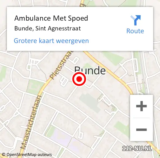 Locatie op kaart van de 112 melding: Ambulance Met Spoed Naar Bunde, Sint Agnesstraat op 8 november 2014 16:54