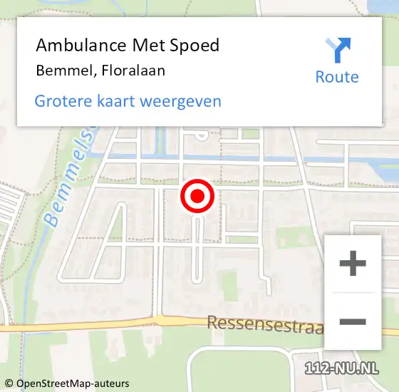 Locatie op kaart van de 112 melding: Ambulance Met Spoed Naar Bemmel, Floralaan op 20 oktober 2013 12:03