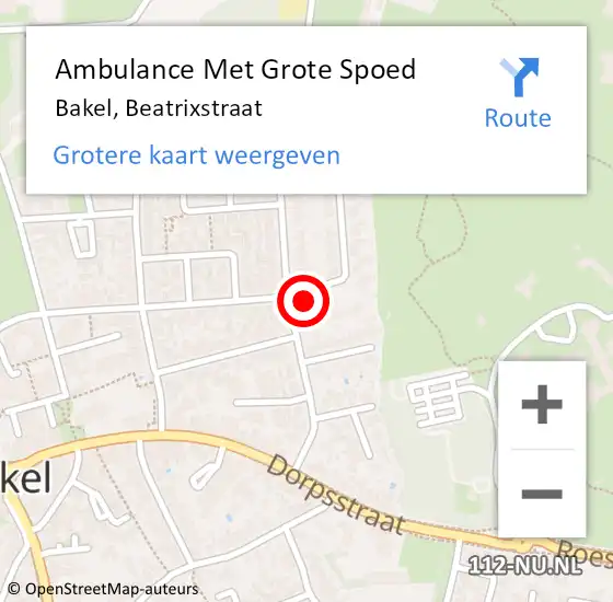 Locatie op kaart van de 112 melding: Ambulance Met Grote Spoed Naar Bakel, Beatrixstraat op 8 november 2014 17:35