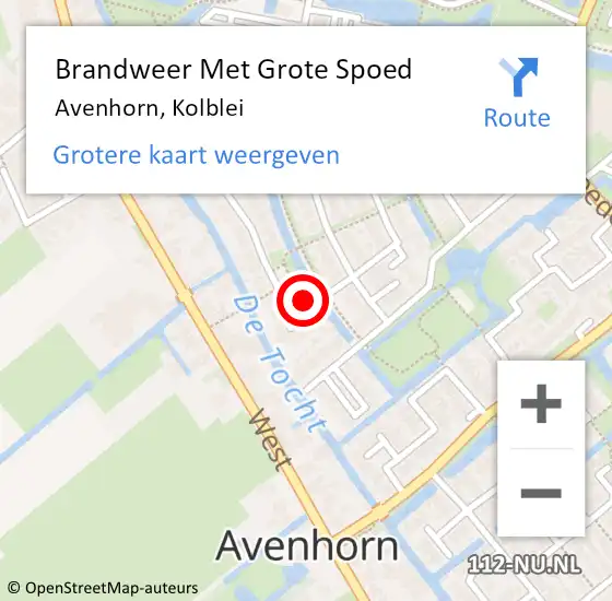 Locatie op kaart van de 112 melding: Brandweer Met Grote Spoed Naar Avenhorn, Kolblei op 8 november 2014 17:49