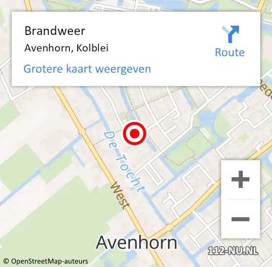 Locatie op kaart van de 112 melding: Brandweer Avenhorn, Kolblei op 8 november 2014 17:52