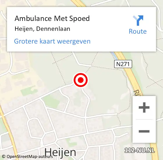 Locatie op kaart van de 112 melding: Ambulance Met Spoed Naar Heijen, Dennenlaan op 8 november 2014 18:06