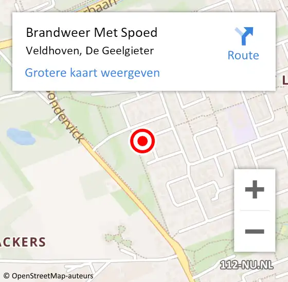 Locatie op kaart van de 112 melding: Brandweer Met Spoed Naar Veldhoven, De Geelgieter op 6 maart 2025 07:53
