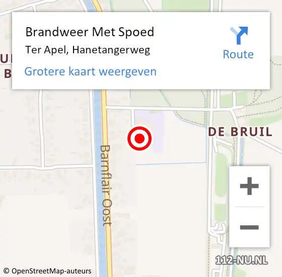 Locatie op kaart van de 112 melding: Brandweer Met Spoed Naar Ter Apel, Hanetangerweg op 8 november 2014 20:16