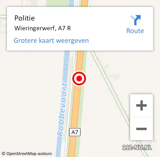 Locatie op kaart van de 112 melding: Politie Wieringerwerf, A7 R op 8 november 2014 20:49