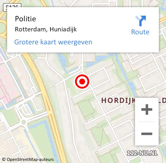 Locatie op kaart van de 112 melding: Politie Rotterdam, Huniadijk op 6 maart 2025 13:01