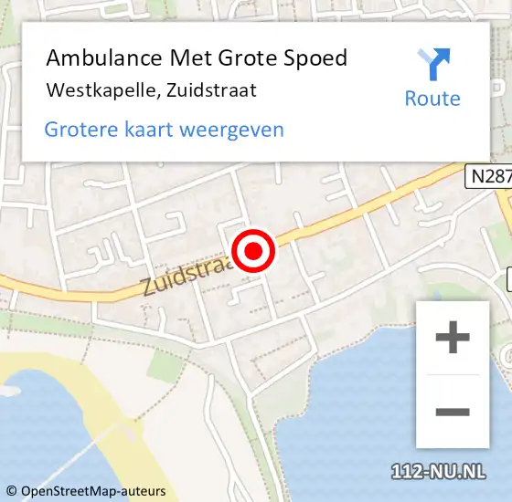 Locatie op kaart van de 112 melding: Ambulance Met Grote Spoed Naar Westkapelle, Zuidstraat op 8 november 2014 20:52