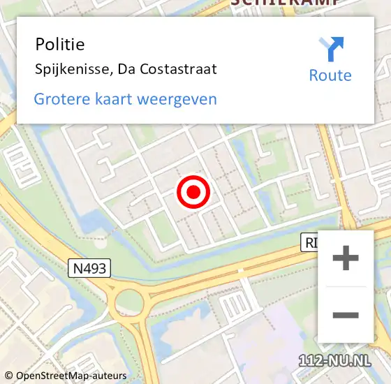 Locatie op kaart van de 112 melding: Politie Spijkenisse, Da Costastraat op 6 maart 2025 16:17
