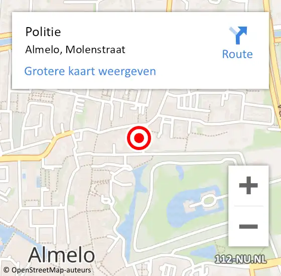 Locatie op kaart van de 112 melding: Politie Almelo, Molenstraat op 7 maart 2025 01:18
