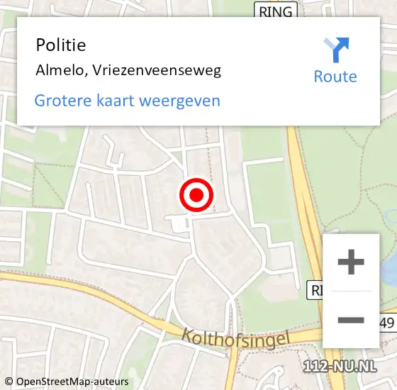 Locatie op kaart van de 112 melding: Politie Almelo, Vriezenveenseweg op 7 maart 2025 05:25