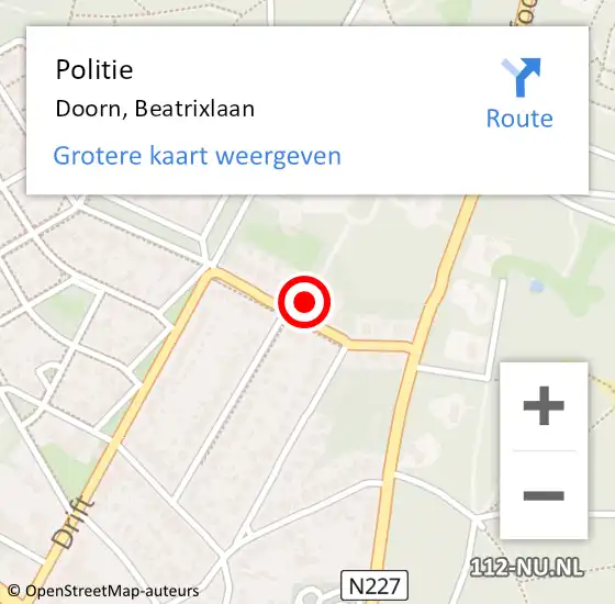Locatie op kaart van de 112 melding: Politie Doorn, Beatrixlaan op 7 maart 2025 09:19
