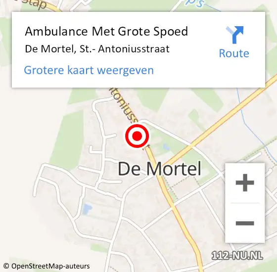 Locatie op kaart van de 112 melding: Ambulance Met Grote Spoed Naar De Mortel, St.- Antoniusstraat op 8 november 2014 23:17