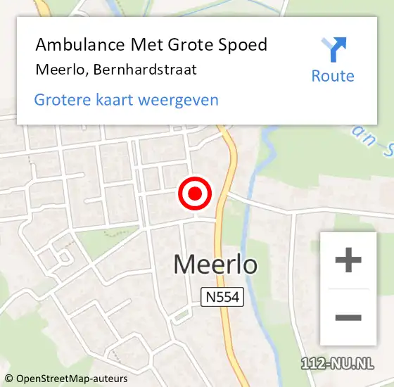 Locatie op kaart van de 112 melding: Ambulance Met Grote Spoed Naar Meerlo, Bernhardstraat op 8 november 2014 23:48