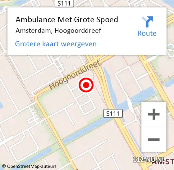 Locatie op kaart van de 112 melding: Ambulance Met Grote Spoed Naar Amsterdam, Hoogoorddreef op 7 maart 2025 13:48