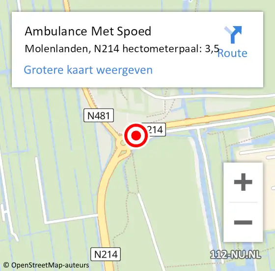 Locatie op kaart van de 112 melding: Ambulance Met Spoed Naar Molenlanden, N214 hectometerpaal: 3,5 op 7 maart 2025 15:10