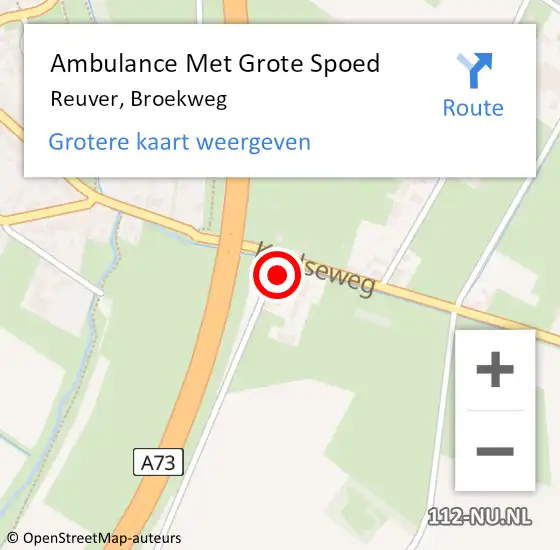 Locatie op kaart van de 112 melding: Ambulance Met Grote Spoed Naar Reuver, Broekweg op 9 november 2014 00:33