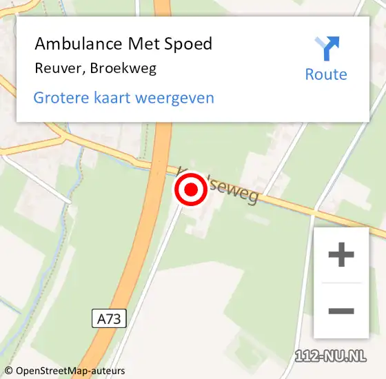 Locatie op kaart van de 112 melding: Ambulance Met Spoed Naar Reuver, Broekweg op 9 november 2014 00:47