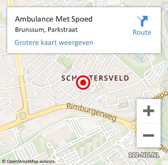 Locatie op kaart van de 112 melding: Ambulance Met Spoed Naar Brunssum, Parkstraat op 9 november 2014 01:39