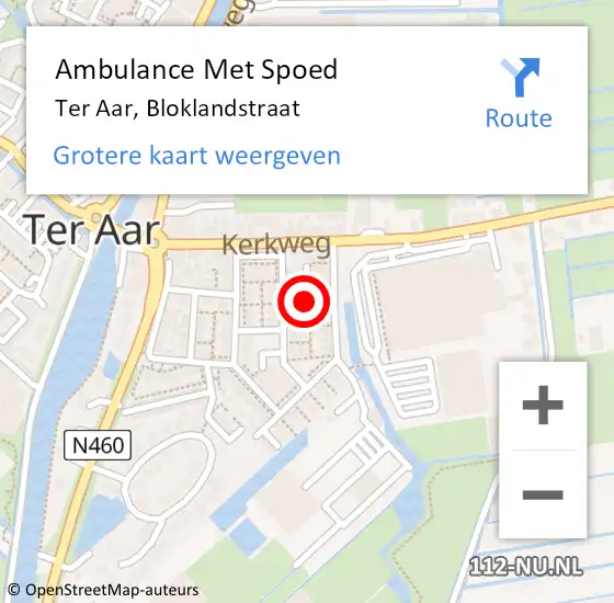 Locatie op kaart van de 112 melding: Ambulance Met Spoed Naar Ter Aar, Bloklandstraat op 9 november 2014 01:40