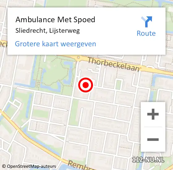Locatie op kaart van de 112 melding: Ambulance Met Spoed Naar Sliedrecht, Lijsterweg op 8 maart 2025 11:14