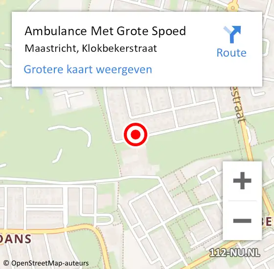 Locatie op kaart van de 112 melding: Ambulance Met Grote Spoed Naar Maastricht, Klokbekerstraat op 9 november 2014 04:06