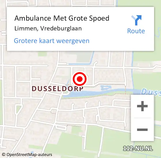 Locatie op kaart van de 112 melding: Ambulance Met Grote Spoed Naar Limmen, Vredeburglaan op 8 maart 2025 20:47