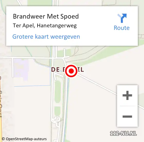 Locatie op kaart van de 112 melding: Brandweer Met Spoed Naar Ter Apel, Hanetangerweg op 9 november 2014 07:59