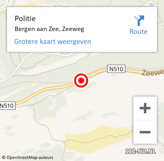 Locatie op kaart van de 112 melding: Politie Bergen aan Zee, Zeeweg op 9 november 2014 08:18