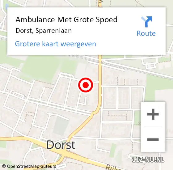 Locatie op kaart van de 112 melding: Ambulance Met Grote Spoed Naar Dorst, Sparrenlaan op 20 oktober 2013 13:07