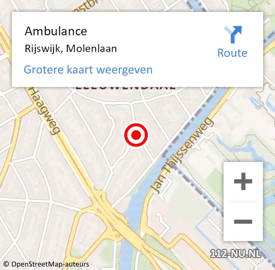 Locatie op kaart van de 112 melding: Ambulance Rijswijk, Molenlaan op 9 november 2014 09:17
