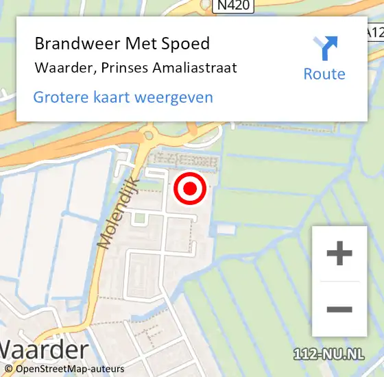 Locatie op kaart van de 112 melding: Brandweer Met Spoed Naar Waarder, Prinses Amaliastraat op 9 maart 2025 17:44