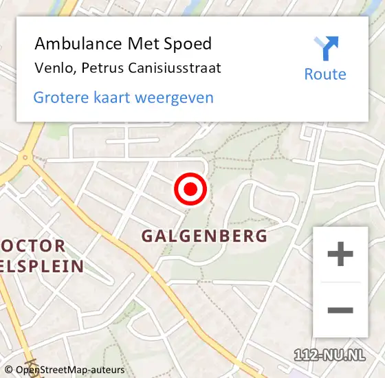 Locatie op kaart van de 112 melding: Ambulance Met Spoed Naar Venlo, Petrus Canisiusstraat op 20 oktober 2013 13:14