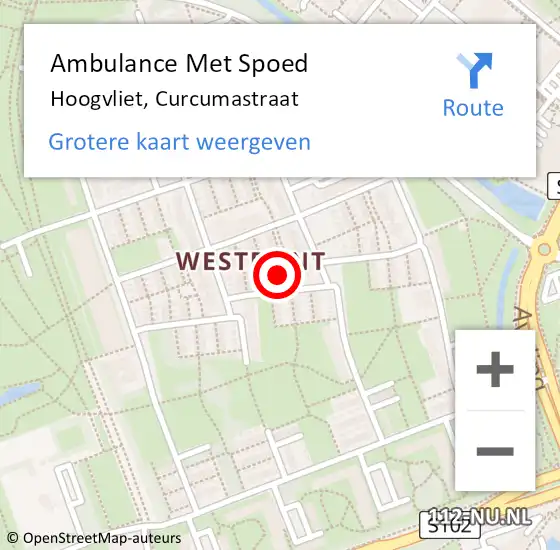 Locatie op kaart van de 112 melding: Ambulance Met Spoed Naar Hoogvliet, Curcumastraat op 9 maart 2025 21:09